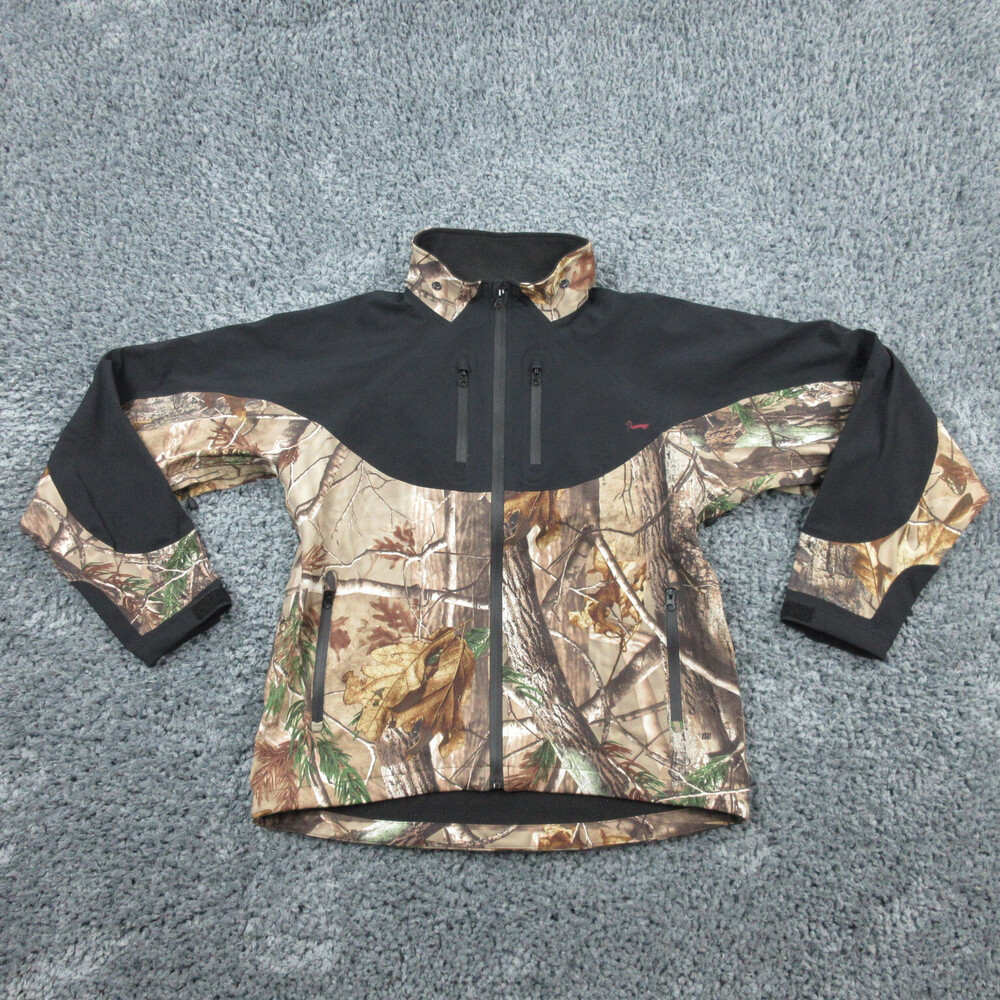 Duxbak Jacket Mens Large Tan Beige Black Camo Full Zip Hooded Long Sleeve